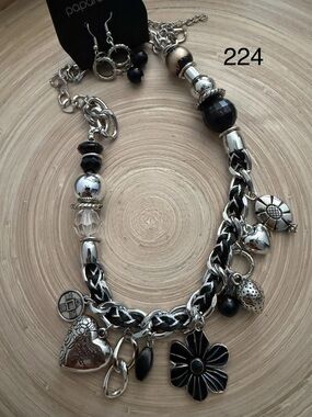224 Paparazzi Black and Silver Charm Necklace with Matching Earrings